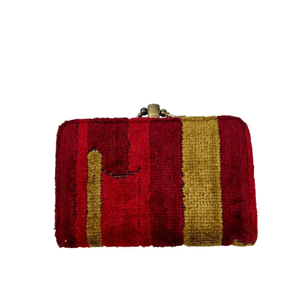 Vintage 1970s Chenille Folded Wallet Red Yellow